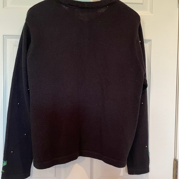 Holiday Sweater Cardigan Beautifully Embroidered w/Faux Pearls & Gold Beads - Picture 5 of 6